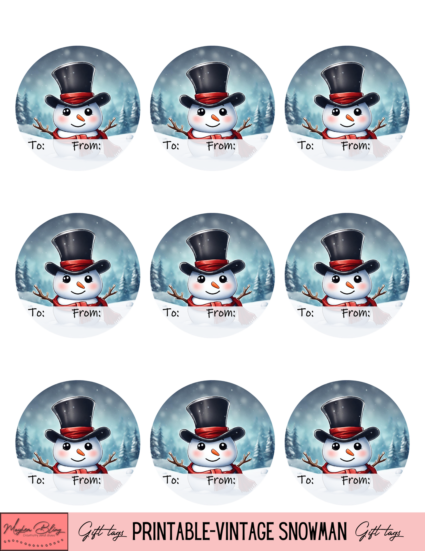 Printable gift tags---Vintage snowman