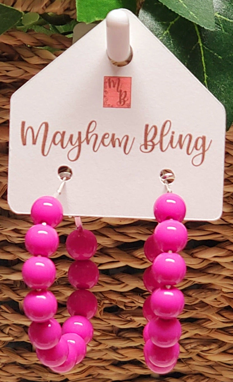 Dark pink Acrylic Bead Hoop Earrings | Lightweight Statement Earrings | Hypoallergenic 1.5 Inch Hoops