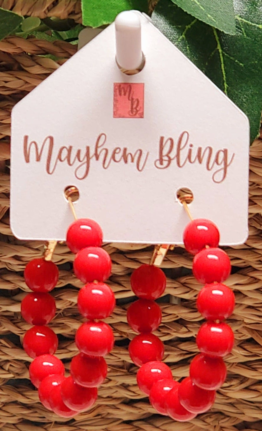 Red Acrylic Bead Hoop Earrings | Lightweight Statement Earrings | Hypoallergenic 1.5 Inch Hoops