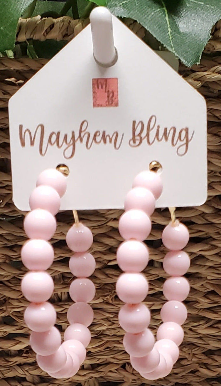 Light Pink Acrylic Bead Hoop Earrings | Lightweight Statement Earrings | Hypoallergenic 2 Inch Hoops
