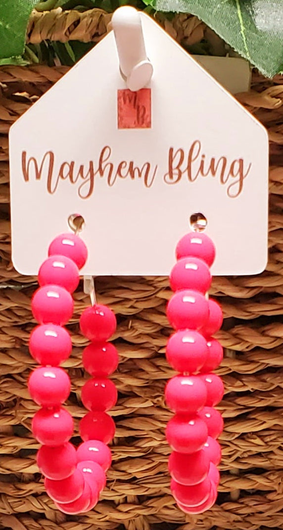 Melon Acrylic Bead Hoop Earrings | Lightweight Statement Earrings | Hypoallergenic 2 Inch Hoops