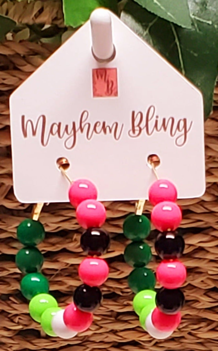 Watermelon Acrylic Bead Hoop Earrings | Lightweight Statement Earrings | Hypoallergenic 1.5 Inch Hoops