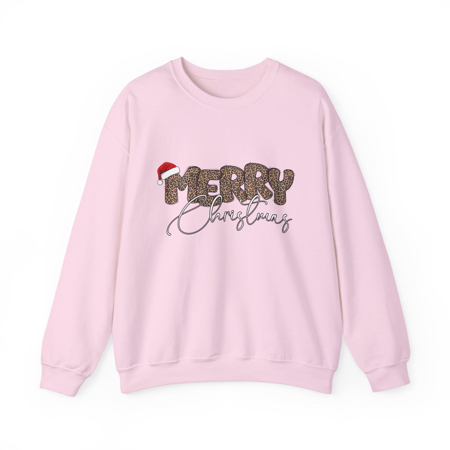 Crewneck Sweatshirt Cheetah Print Doodle Letter Merry Christmas