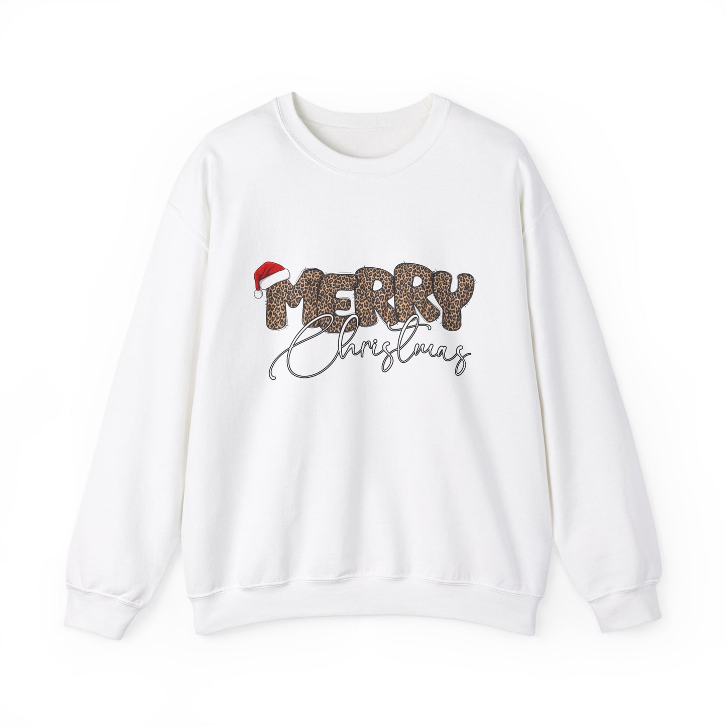 Crewneck Sweatshirt Cheetah Print Doodle Letter Merry Christmas