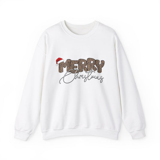 Crewneck Sweatshirt Cheetah Print Doodle Letter Merry Christmas
