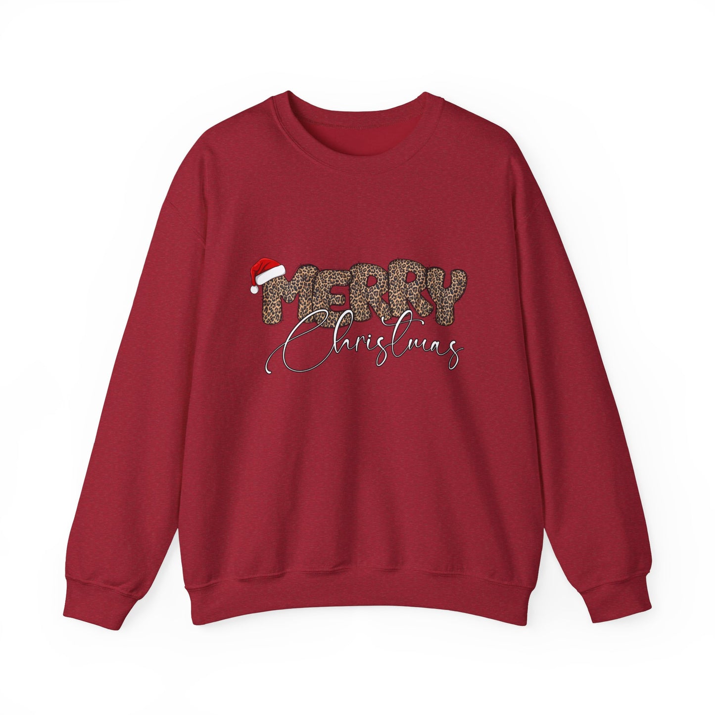 Crewneck Sweatshirt Cheetah Print Doodle Letter Merry Christmas