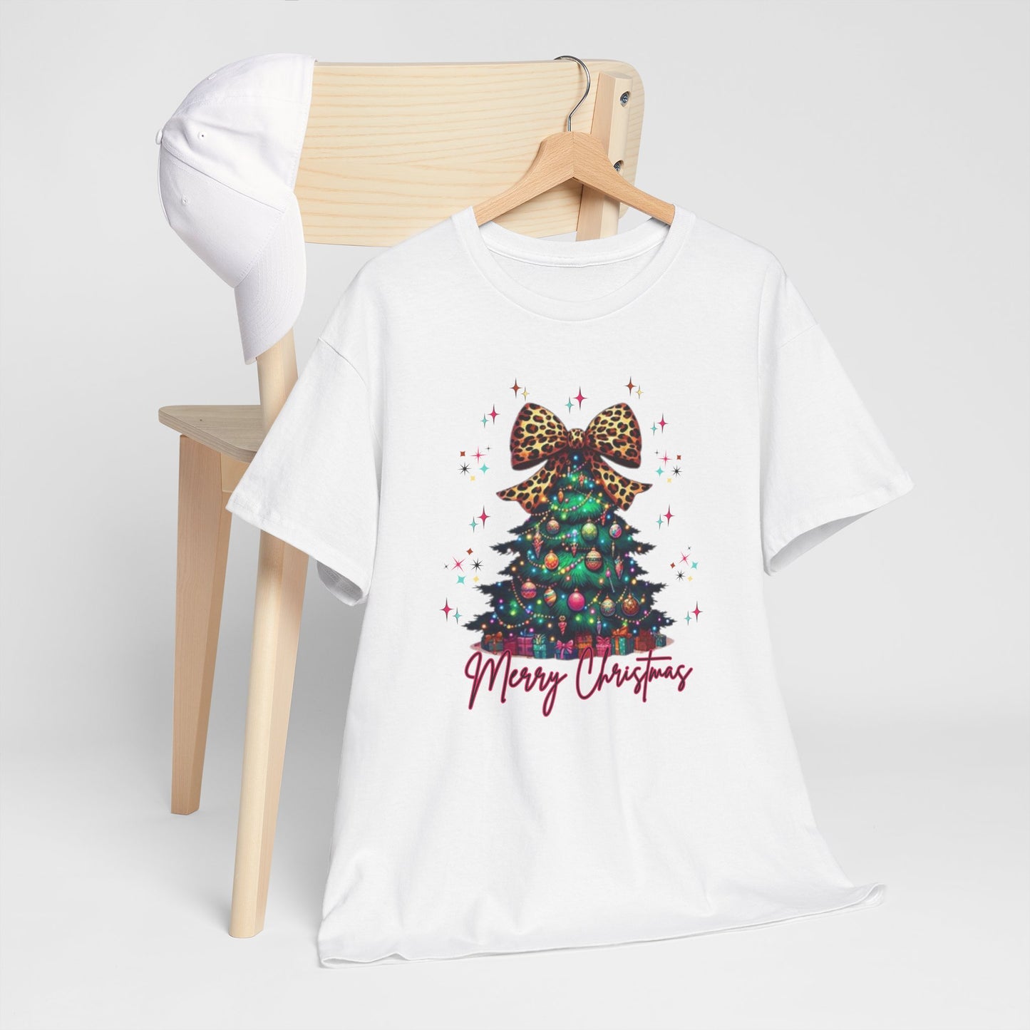Retro Christmas Tree Tee with a cheetah twist