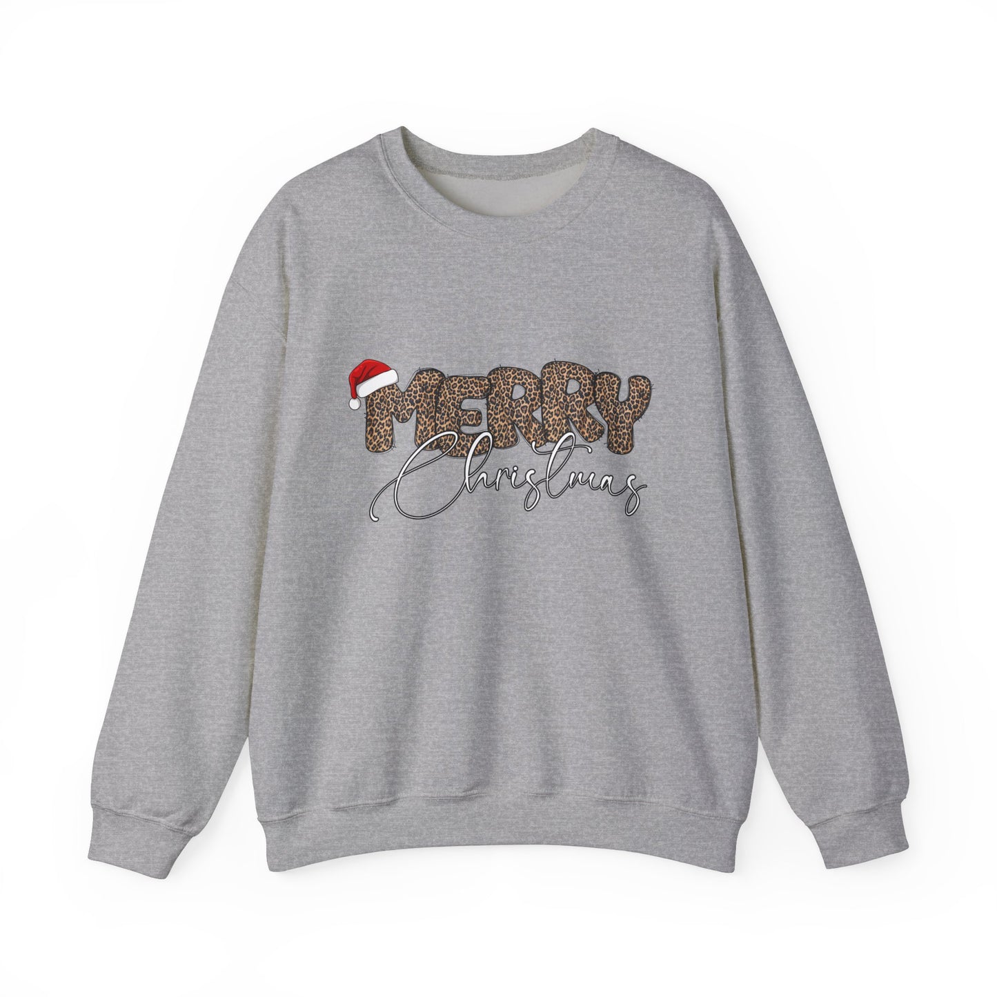 Crewneck Sweatshirt Cheetah Print Doodle Letter Merry Christmas
