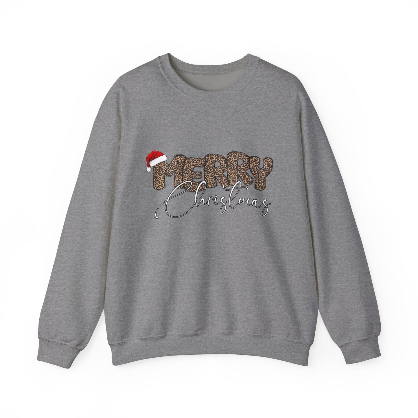 Crewneck Sweatshirt Cheetah Print Doodle Letter Merry Christmas
