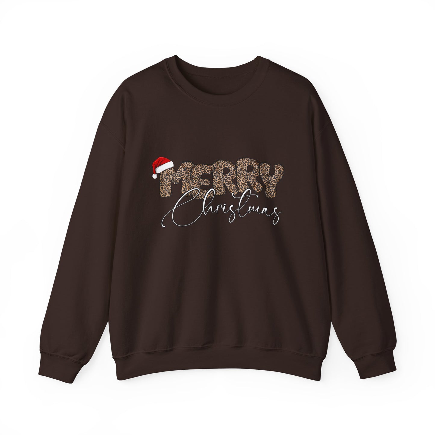 Crewneck Sweatshirt Cheetah Print Doodle Letter Merry Christmas