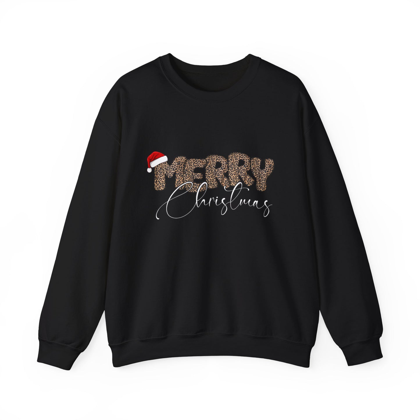 Crewneck Sweatshirt Cheetah Print Doodle Letter Merry Christmas