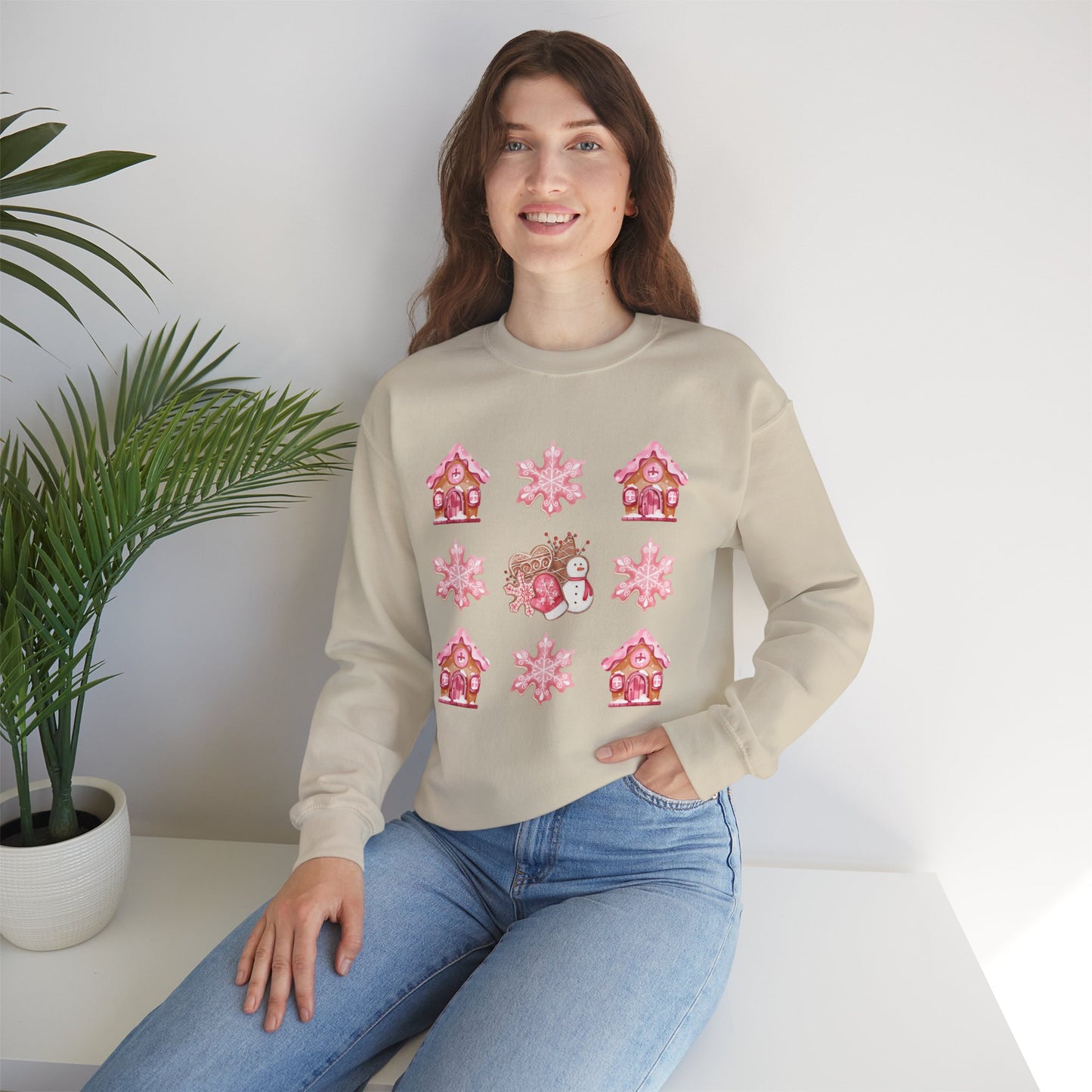 Pink Gingerbread House Crewneck Sweatshirt