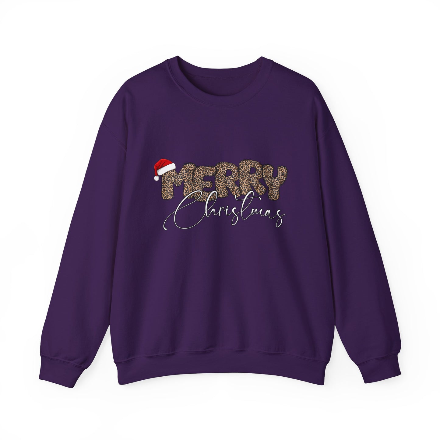 Crewneck Sweatshirt Cheetah Print Doodle Letter Merry Christmas