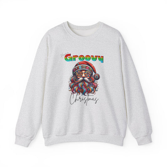 Crewneck Sweatshirt - Retro Hippy Santa Have a Groovy Christmas