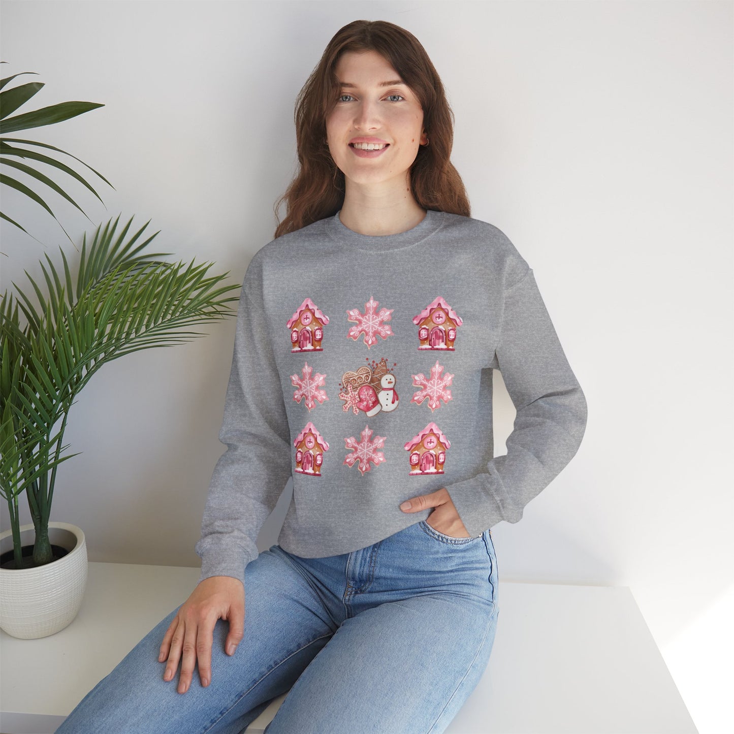 Pink Gingerbread House Crewneck Sweatshirt