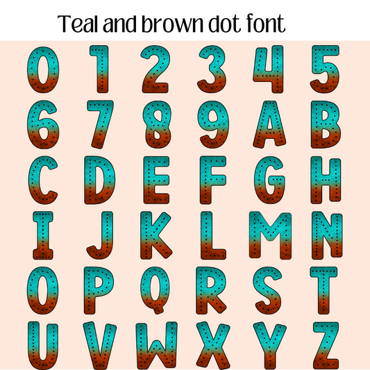 Teal and brown dot alphabet