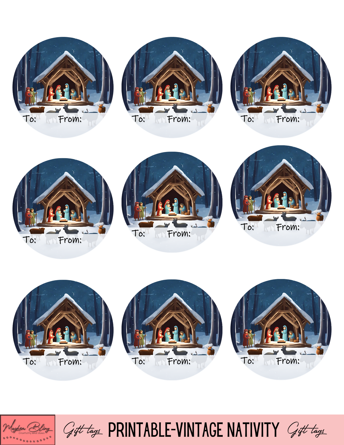 Printable gift tags---Vintage Nativity