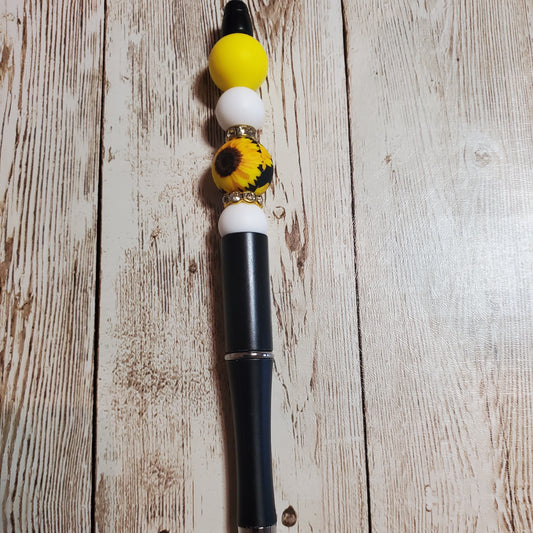 Black and yellow sunflower Beaded Pen