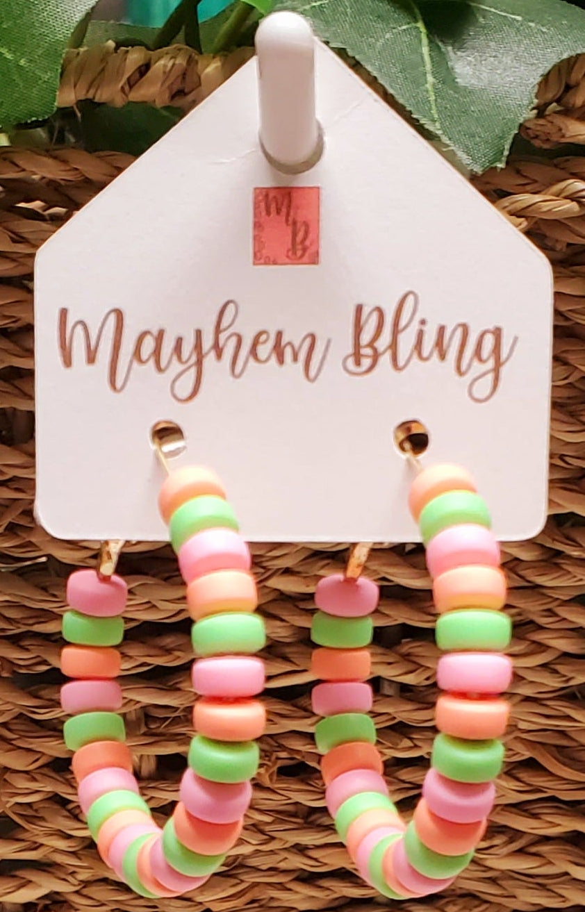 Sherbet colored clay Bead Hoop Earrings | Lightweight Statement Earrings | Hypoallergenic 1.5 Inch Hoops
