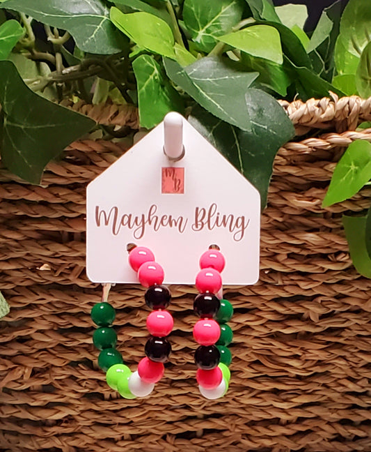 Watermelon Acrylic Bead Hoop Earrings | Lightweight Statement Earrings | Hypoallergenic 1.5 Inch Hoops