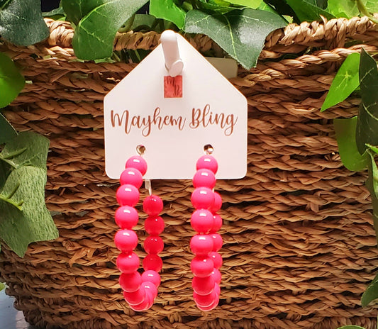 Melon Acrylic Bead Hoop Earrings | Lightweight Statement Earrings | Hypoallergenic 2 Inch Hoops