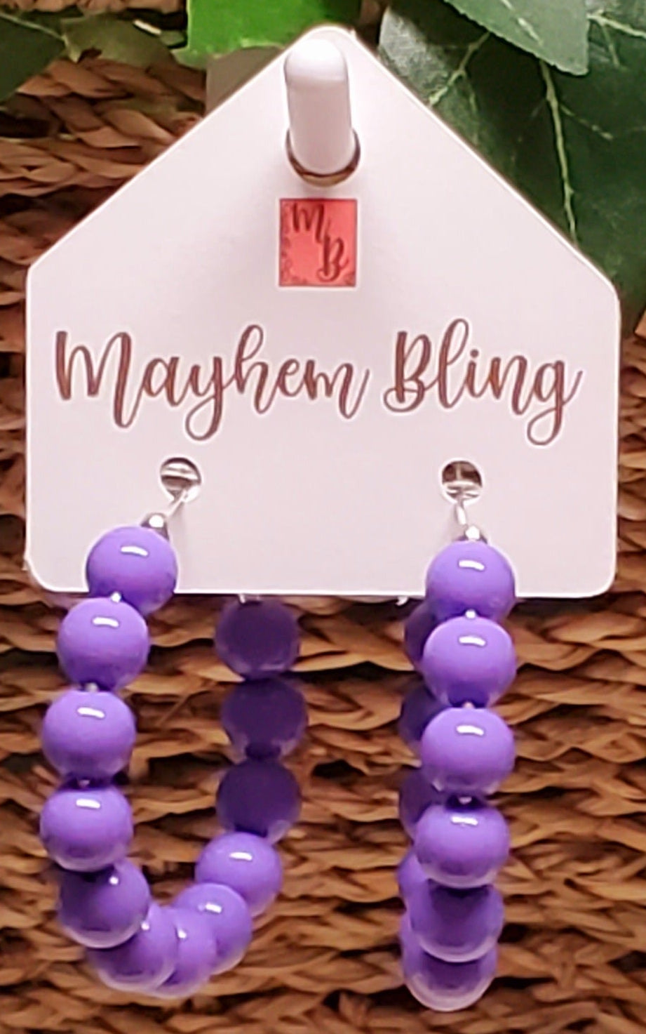 Purple Acrylic Bead Hoop Earrings | Lightweight Statement Earrings | Hypoallergenic 1.5 Inch Hoops