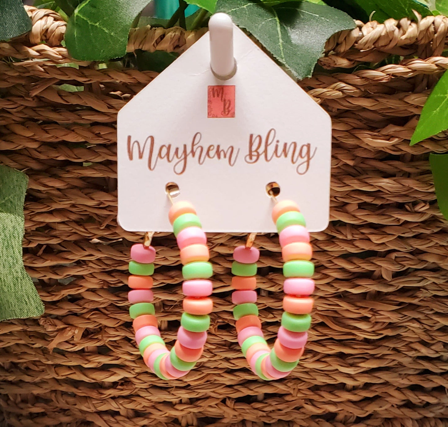 Sherbet colored clay Bead Hoop Earrings | Lightweight Statement Earrings | Hypoallergenic 1.5 Inch Hoops