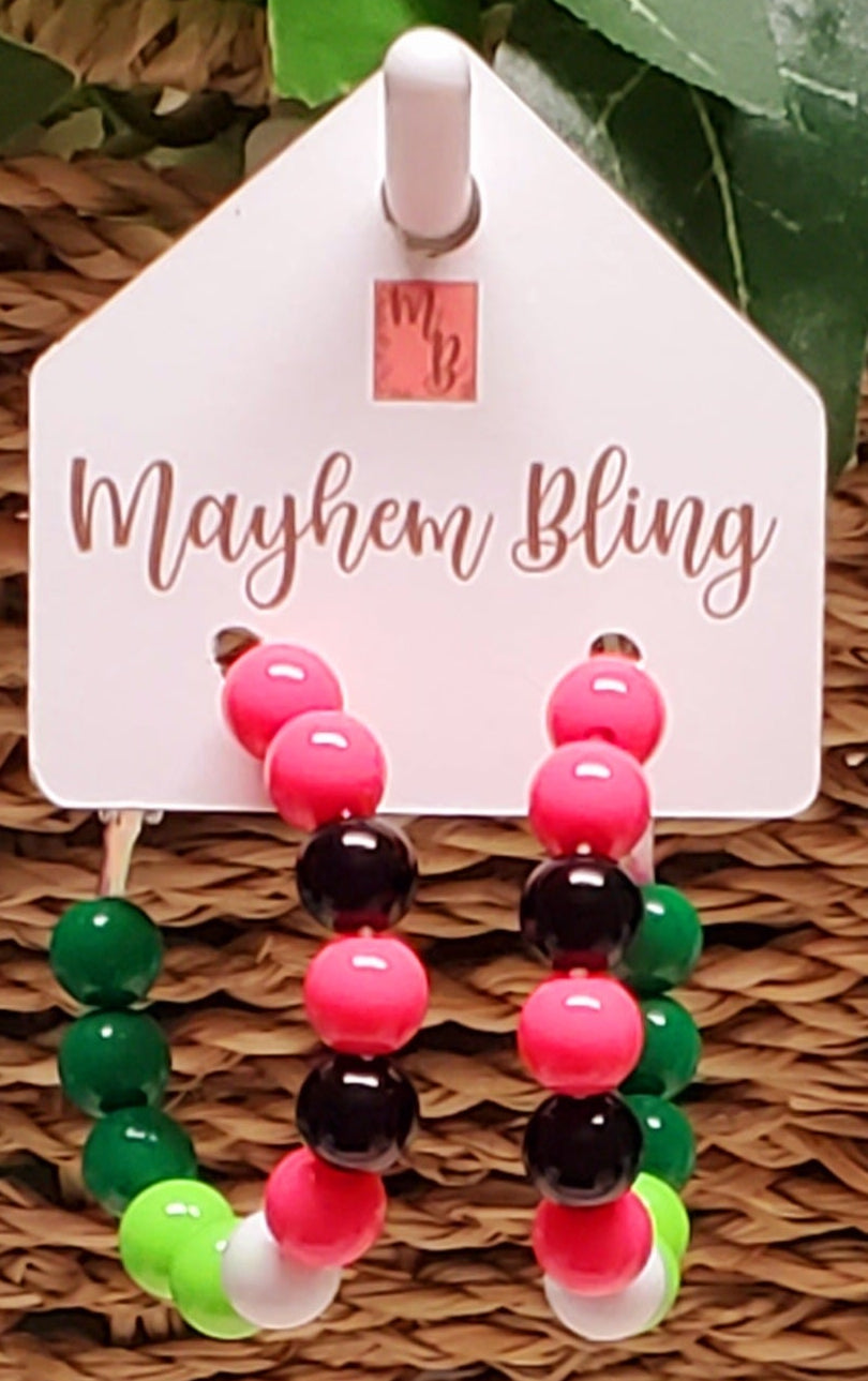 Watermelon Acrylic Bead Hoop Earrings | Lightweight Statement Earrings | Hypoallergenic 1.5 Inch Hoops