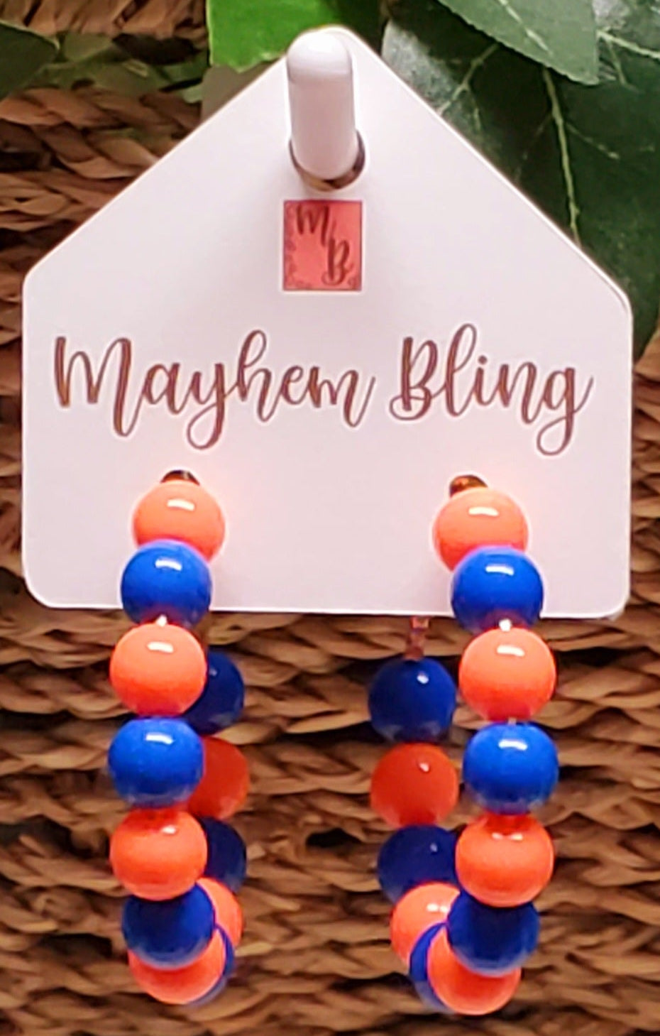 Orange and Blue Acrylic Bead Hoop Earrings | Lightweight Statement Earrings | Hypoallergenic 1.5 Inch Hoops