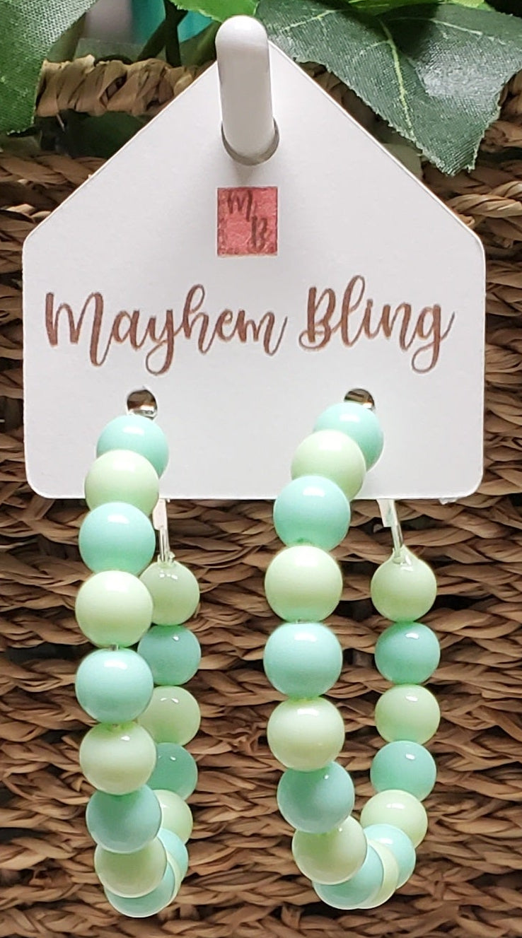 Mint and light lime green Acrylic Bead Hoop Earrings | Lightweight Statement Earrings | Hypoallergenic 2 Inch Hoops