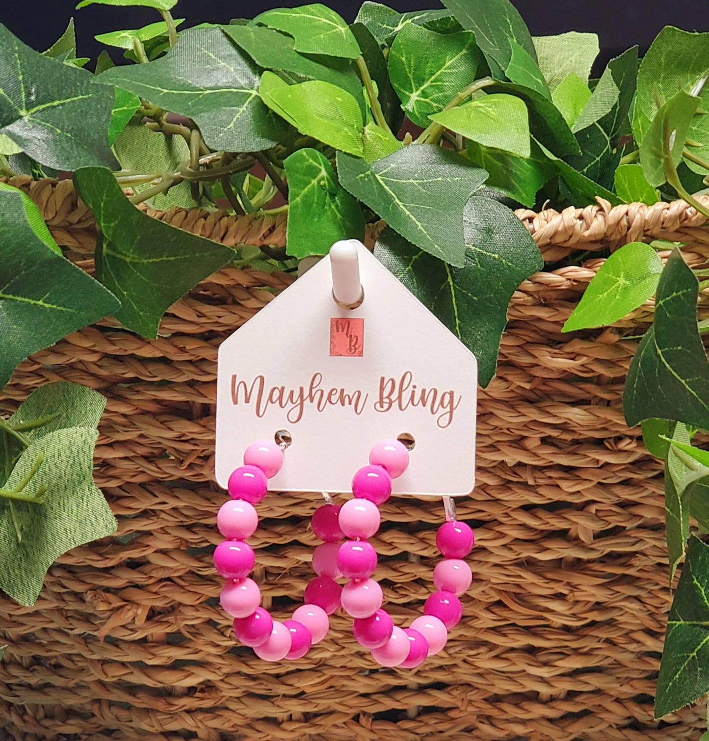 Pink Acrylic Bead Hoop Earrings | Lightweight Statement Earrings | Hypoallergenic 1.5 Inch Hoops