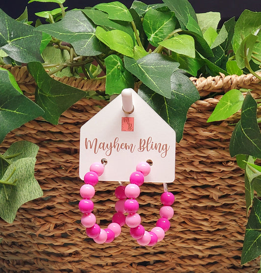 Pink Acrylic Bead Hoop Earrings | Lightweight Statement Earrings | Hypoallergenic 1.5 Inch Hoops