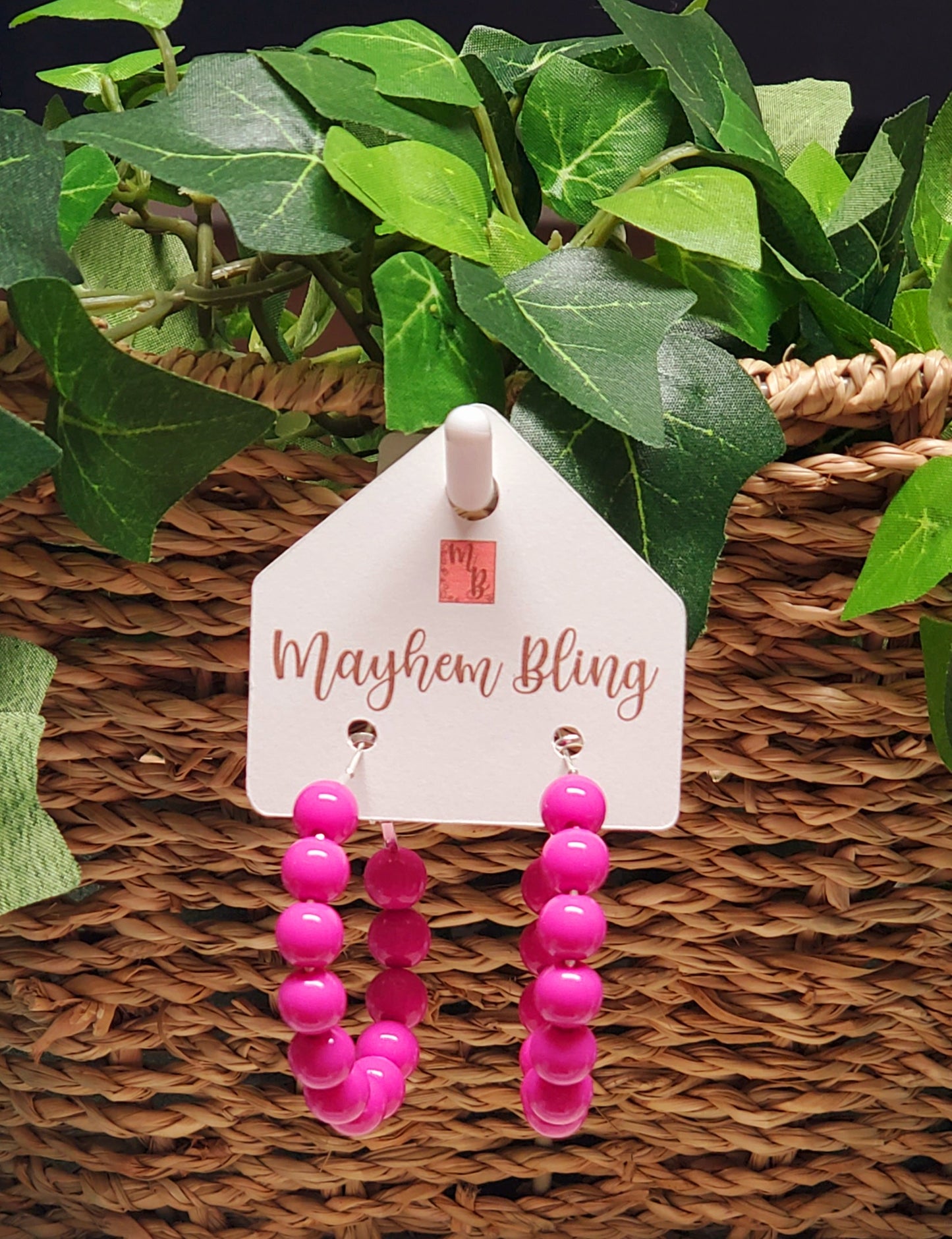 Dark pink Acrylic Bead Hoop Earrings | Lightweight Statement Earrings | Hypoallergenic 1.5 Inch Hoops