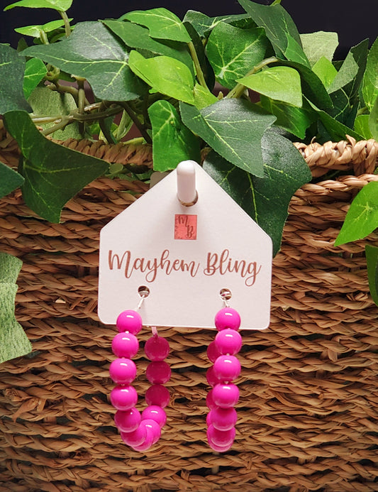 Dark pink Acrylic Bead Hoop Earrings | Lightweight Statement Earrings | Hypoallergenic 1.5 Inch Hoops