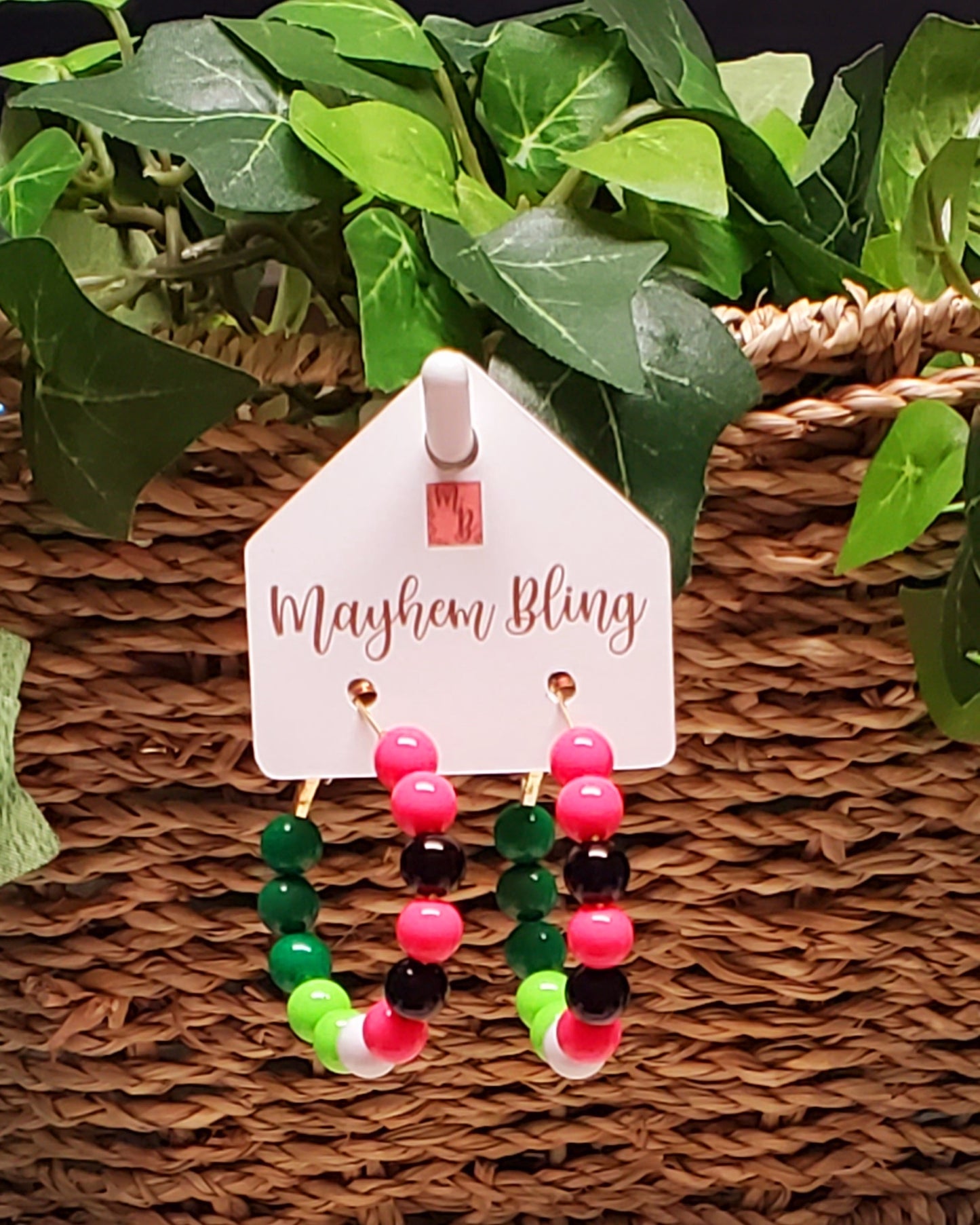 Watermelon Acrylic Bead Hoop Earrings | Lightweight Statement Earrings | Hypoallergenic 1.5 Inch Hoops