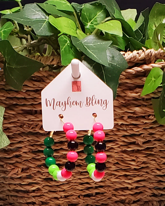 Watermelon Acrylic Bead Hoop Earrings | Lightweight Statement Earrings | Hypoallergenic 1.5 Inch Hoops