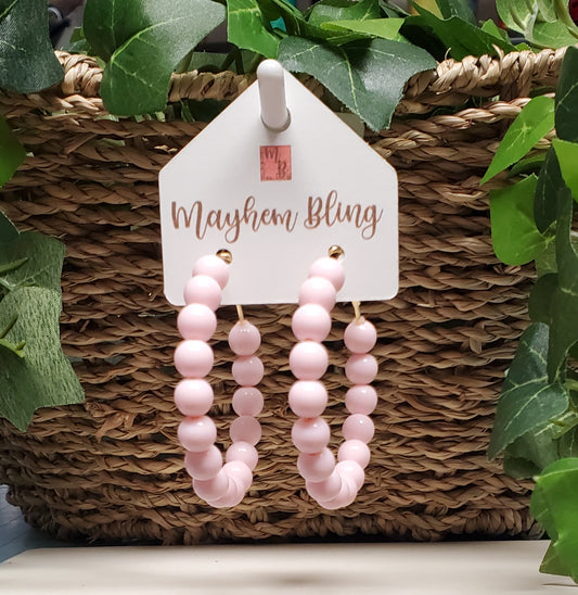 Light Pink Acrylic Bead Hoop Earrings | Lightweight Statement Earrings | Hypoallergenic 2 Inch Hoops