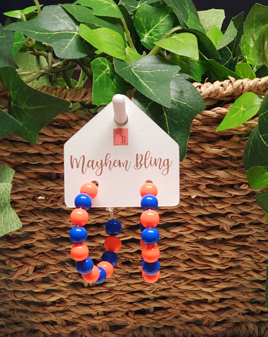 Orange and blue Acrylic Bead Hoop Earrings | Lightweight Statement Earrings | Hypoallergenic 1.5 Inch Hoops