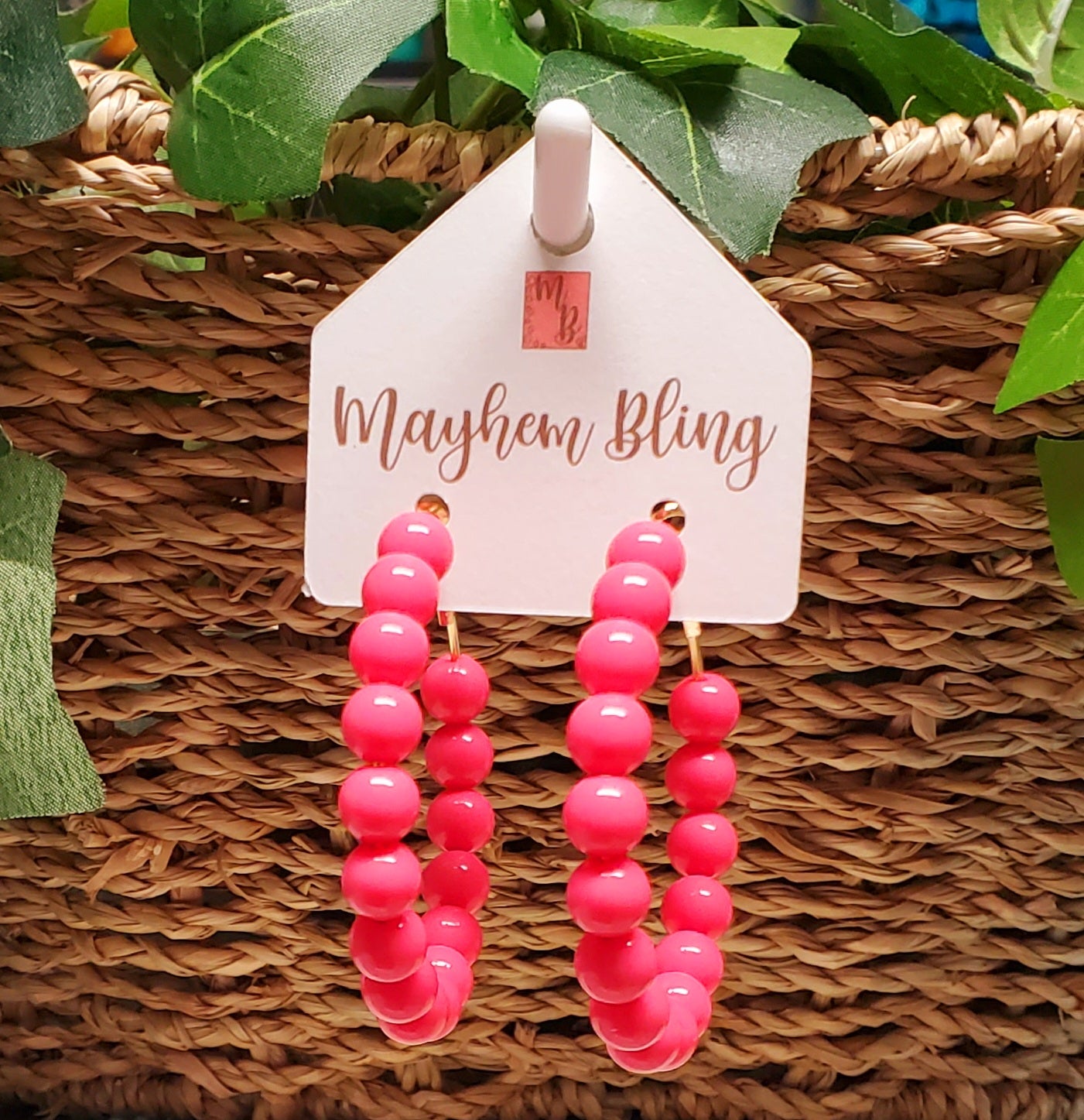 Melon Acrylic Bead Hoop Earrings | Lightweight Statement Earrings | Hypoallergenic 2 Inch Hoops