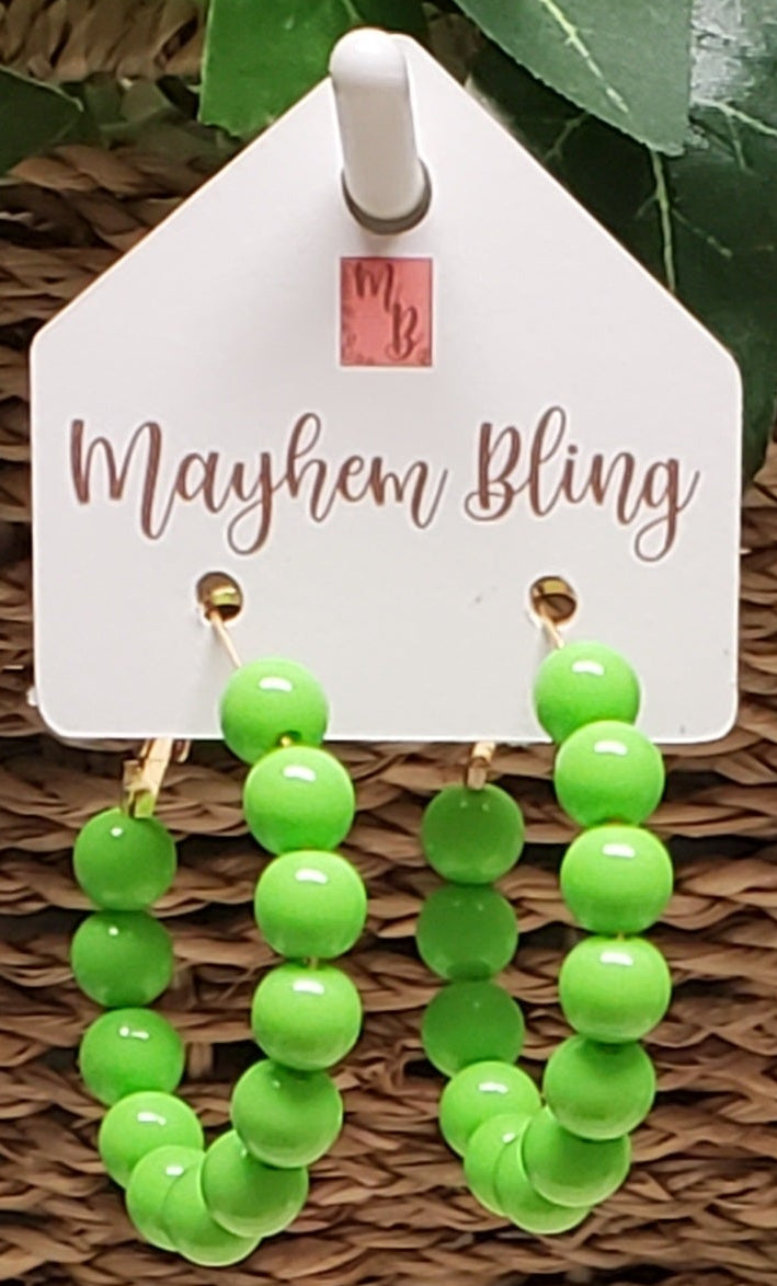 Lime green Acrylic Bead Hoop Earrings | Lightweight Statement Earrings | Hypoallergenic 1.5 Inch Hoops