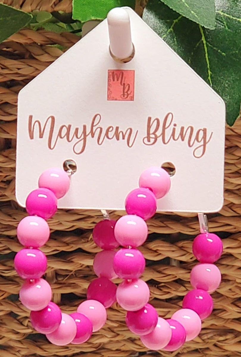 Pink Acrylic Bead Hoop Earrings | Lightweight Statement Earrings | Hypoallergenic 1.5 Inch Hoops