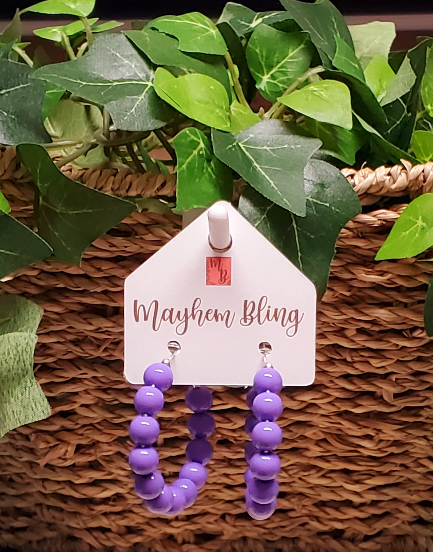 Purple Acrylic Bead Hoop Earrings | Lightweight Statement Earrings | Hypoallergenic 1.5 Inch Hoops