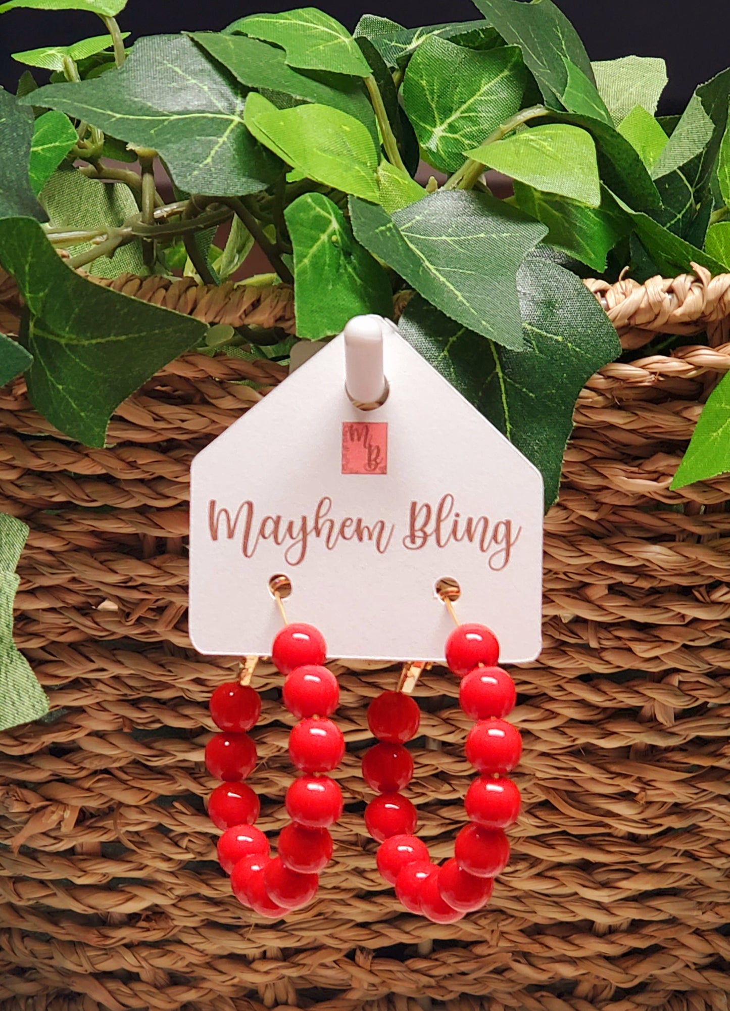 Red Acrylic Bead Hoop Earrings | Lightweight Statement Earrings | Hypoallergenic 1.5 Inch Hoops