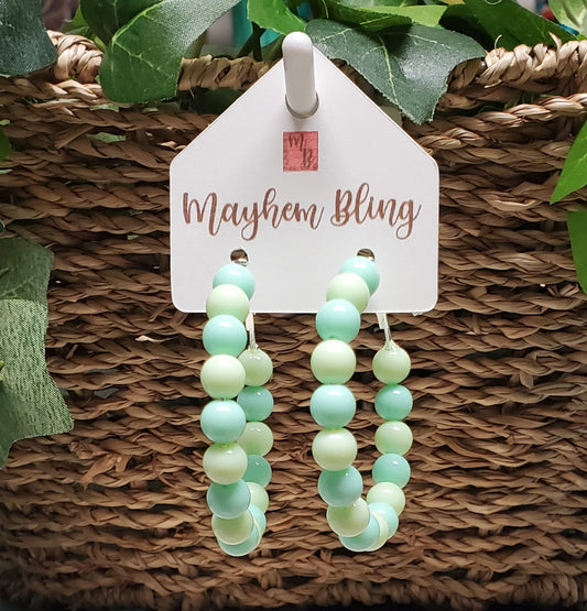 Mint and light lime green Acrylic Bead Hoop Earrings | Lightweight Statement Earrings | Hypoallergenic 2 Inch Hoops