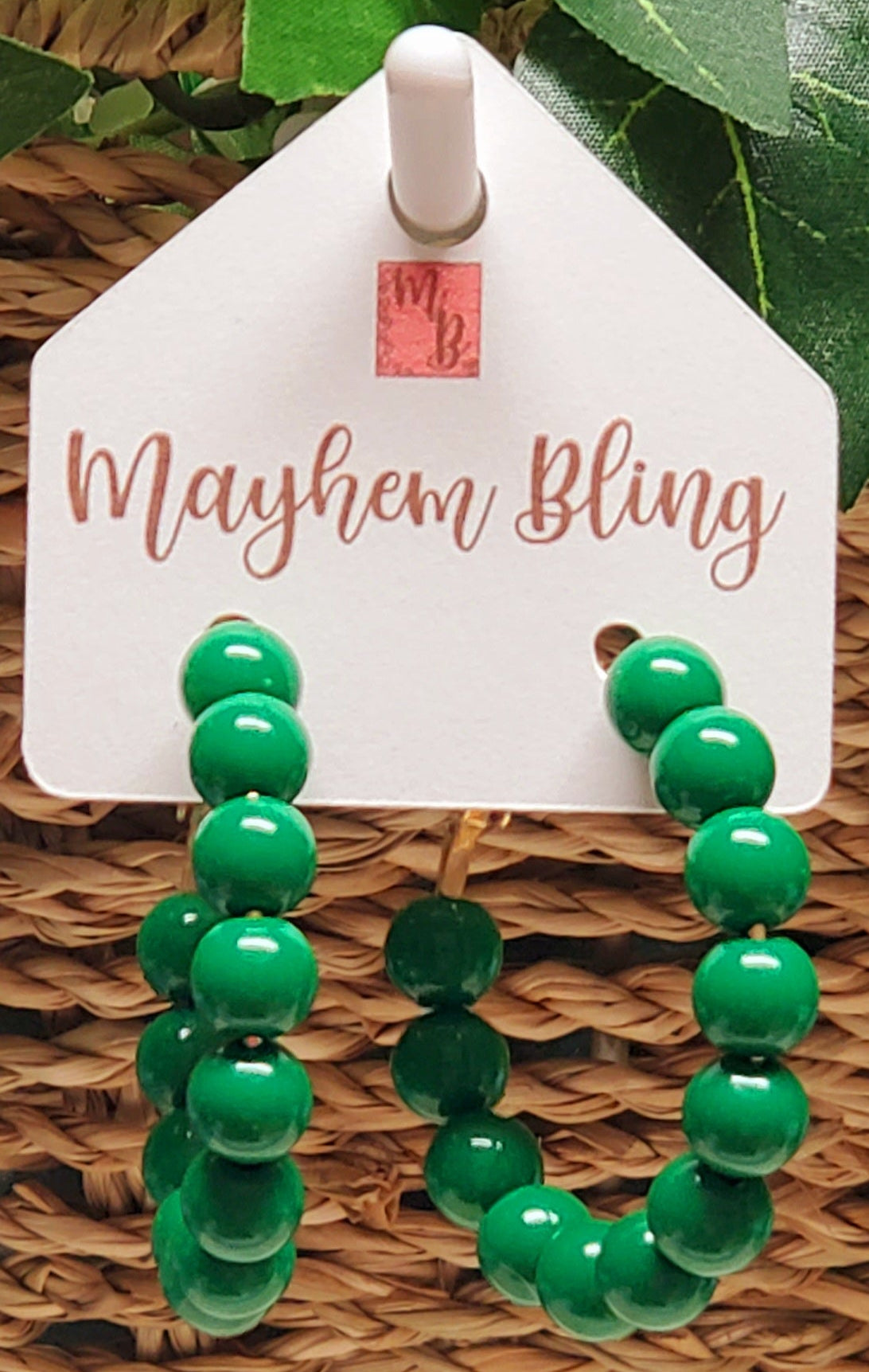 Green Acrylic Bead Hoop Earrings | Lightweight Statement Earrings | Hypoallergenic 1.5 Inch Hoops