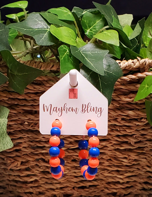 Orange and Blue Acrylic Bead Hoop Earrings | Lightweight Statement Earrings | Hypoallergenic 1.5 Inch Hoops