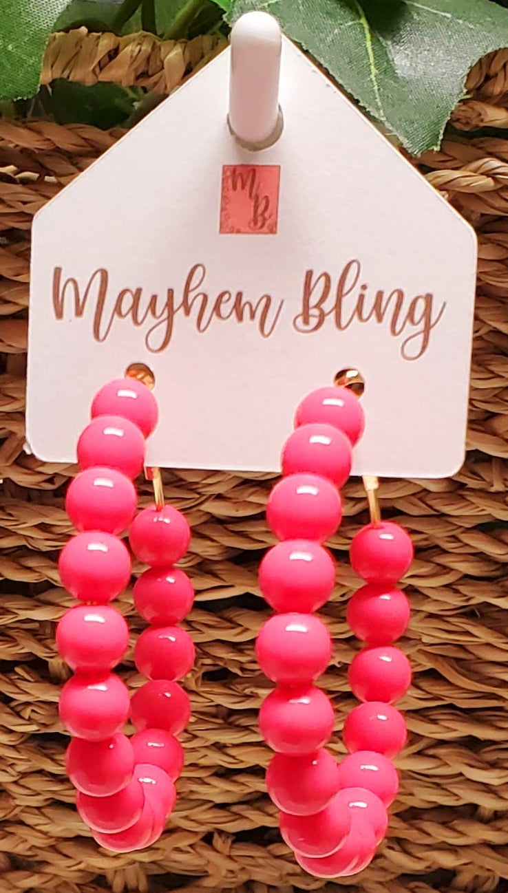 Melon Acrylic Bead Hoop Earrings | Lightweight Statement Earrings | Hypoallergenic 2 Inch Hoops
